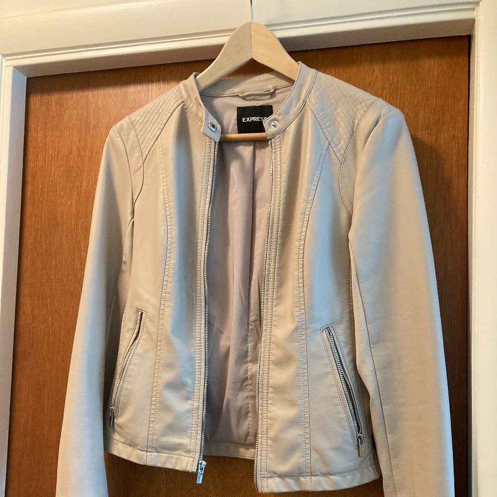 Express Like New Women Beige Faux Leather Moto Jacket